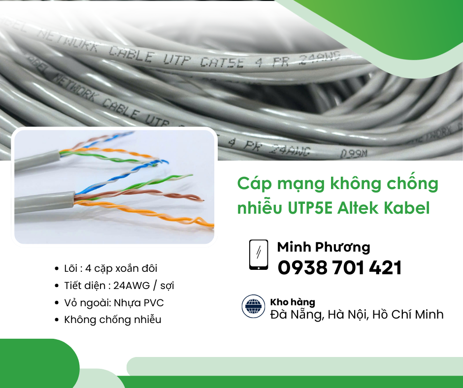 Cáp mạng không chống nhiễu UTP5E Altek Kabel phân phối Đà Nẵng, Quảng Ngãi, HCM